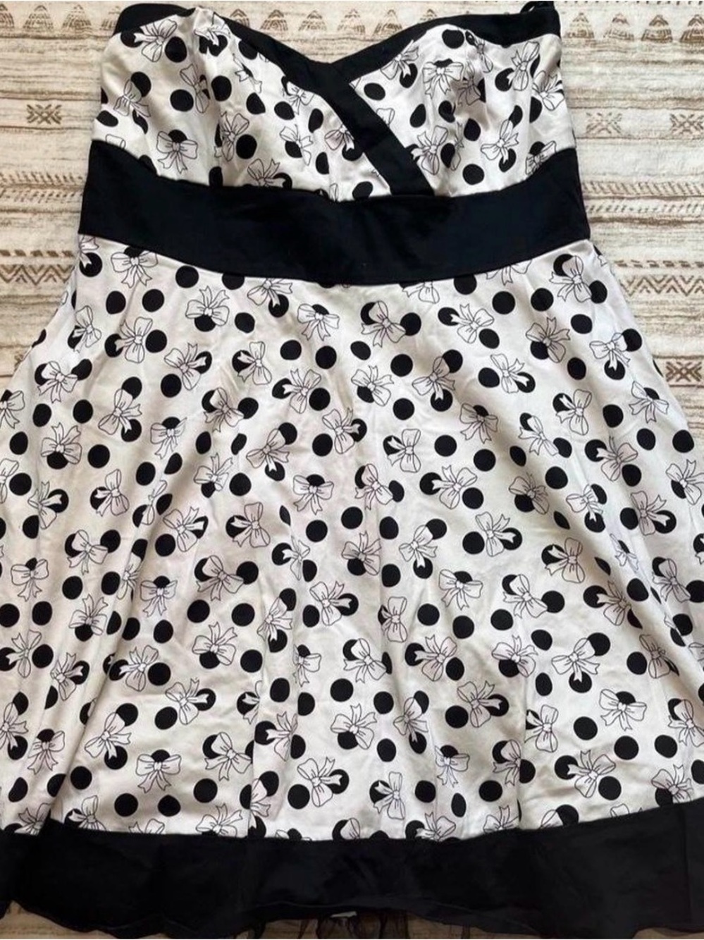 Strapless Black and White Polka Dot A-Line Dress